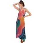 Art Abstract Pattern V-Neck Chiffon Maxi Dress