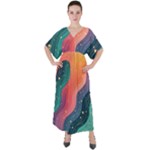 Art Abstract Pattern V-Neck Boho Style Maxi Dress