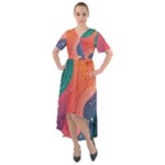 Art Abstract Pattern Front Wrap High Low Dress