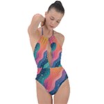 Art Abstract Pattern Plunge Cut Halter Swimsuit