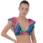 Art Abstract Pattern Plunge Frill Sleeve Bikini Top