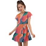 Art Abstract Pattern Flutter Sleeve Wrap Dress