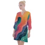 Art Abstract Pattern Open Neck Shift Dress