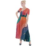 Art Abstract Pattern Button Up Short Sleeve Maxi Dress