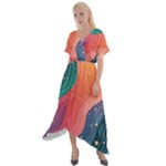 Art Abstract Pattern Cross Front Sharkbite Hem Maxi Dress