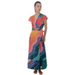 Art Abstract Pattern Flutter Sleeve Maxi Dress