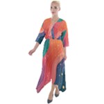 Art Abstract Pattern Quarter Sleeve Wrap Front Maxi Dress