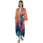 Art Abstract Pattern Maxi Satin Kimono