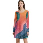 Art Abstract Pattern Long Sleeve Velour Skater Dress