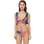 Art Abstract Pattern Low Cut Ruffle Edge Bikini Set