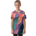 Art Abstract Pattern Fold Over Open Sleeve Top