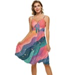 Art Abstract Pattern Sleeveless Tie Front Chiffon Dress