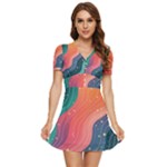 Art Abstract Pattern V-Neck High Waist Chiffon Mini Dress