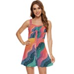 Art Abstract Pattern Ruffle Edge Bra Cup Chiffon Mini Dress