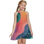 Art Abstract Pattern Kids  Halter Collar Waist Tie Chiffon Dress