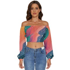 Long Sleeve Crinkled Weave Crop Top 