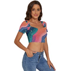 Short Sleeve Square Neckline Crop Top  