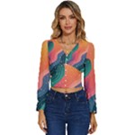 Art Abstract Pattern Long Sleeve V-Neck Top