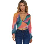 Art Abstract Pattern Long Sleeve Deep-V Velour Top