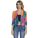 Art Abstract Pattern Women s 3/4 Sleeve Ruffle Edge Open Front Jacket