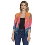 Art Abstract Pattern Women s Draped Front 3/4 Sleeve Shawl Collar Jacket