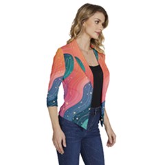 Women s Draped Front 3/4 Sleeve Shawl Collar Jacket 