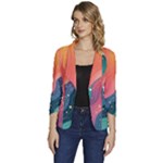 Art Abstract Pattern Women s One-Button 3/4 Sleeve Short Jacket