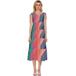 Art Abstract Pattern V-Neck Drawstring Shoulder Sleeveless Maxi Dress