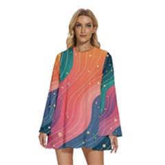 Round Neck Long Sleeve Bohemian Style Chiffon Mini Dress 