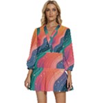 Art Abstract Pattern V-Neck Placket Mini Dress