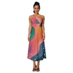 Art Abstract Pattern Sleeveless Cross Front Cocktail Midi Chiffon Dress