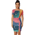 Art Abstract Pattern Fitted Knot Split End Bodycon Dress