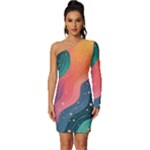 Art Abstract Pattern Long Sleeve One Shoulder Mini Dress