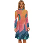 Art Abstract Pattern Long Sleeve Shirt Collar A-Line Dress