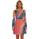 Art Abstract Pattern Long Sleeve Wide Neck Velvet Dress