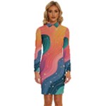 Art Abstract Pattern Long Sleeve Shirt Collar Bodycon Dress