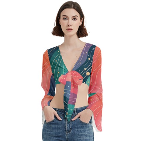 Art Abstract Pattern Trumpet Sleeve Cropped Top from ArtsNow.com