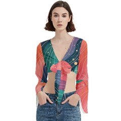 Art Abstract Pattern Trumpet Sleeve Cropped Top from ArtsNow.com