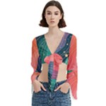 Art Abstract Pattern Trumpet Sleeve Cropped Top