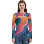 Art Abstract Pattern Women s Cut Out Long Sleeve T-Shirt