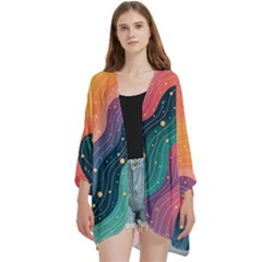 Open Front 3/4 Sleeve Batwing Chiffon Cardigan Kimono 