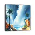 Delicate Watercolor Painting Surreal Oasis Scene With Intense Dramatic Lighting Mini Canvas 6  x 6  (Stretched)