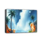 Delicate Watercolor Painting Surreal Oasis Scene With Intense Dramatic Lighting Mini Canvas 7  x 5  (Stretched)