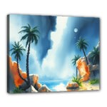 Delicate Watercolor Painting Surreal Oasis Scene With Intense Dramatic Lighting Canvas 20  x 16  (Stretched)