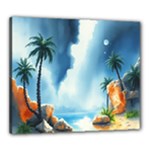 Delicate Watercolor Painting Surreal Oasis Scene With Intense Dramatic Lighting Canvas 24  x 20  (Stretched)