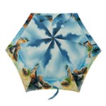 Delicate Watercolor Painting Surreal Oasis Scene With Intense Dramatic Lighting Mini Folding Umbrellas