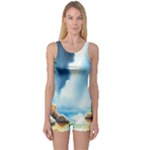 Delicate Watercolor Painting Surreal Oasis Scene With Intense Dramatic Lighting One Piece Boyleg Swimsuit