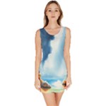 Delicate Watercolor Painting Surreal Oasis Scene With Intense Dramatic Lighting Bodycon Dress