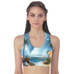 Delicate Watercolor Painting Surreal Oasis Scene With Intense Dramatic Lighting Fitness Sports Bra