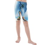 Delicate Watercolor Painting Surreal Oasis Scene With Intense Dramatic Lighting Kids  Mid Length Swim Shorts